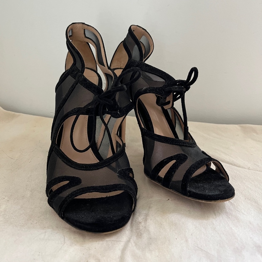 Gianvito Rossi Black Mesh and Suede Heels